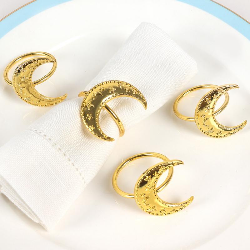 Zinc Alloy Moon Shaped Napkin Buckles Eid Mubarak Napkin Ring Ramadan Decorations Slamic Mubarak Party Table Decor Napkin Holder