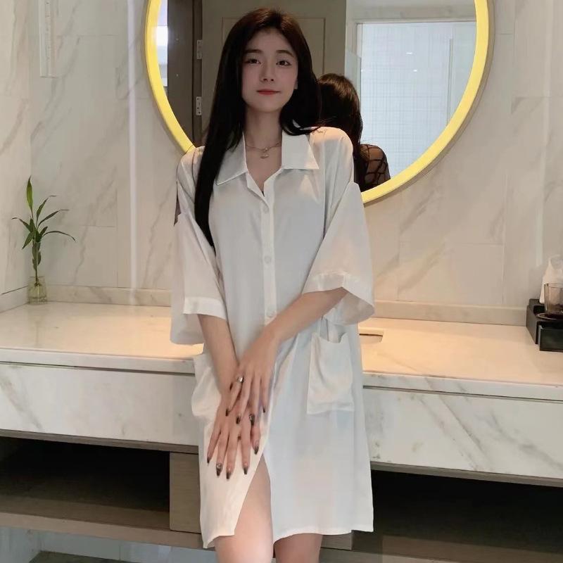 New chiffon pajamas women's summer short-sleeved bow lace pajamas, high-end sweet home wear