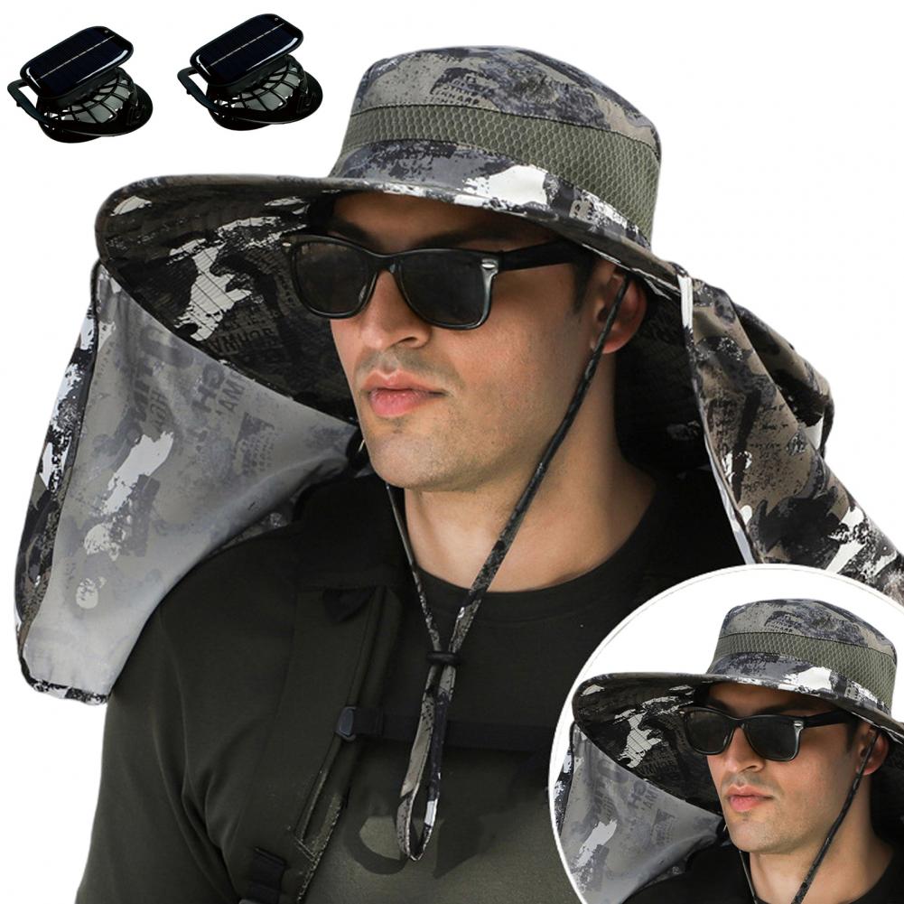 Solární klobouk s ventilátorem a klapkou na krk, dobíjecí přes USB, UV, duální chladicí ventilátor, rybářský klobouk, skládací, pro muže a ženy, rybářský, turistický, Mou