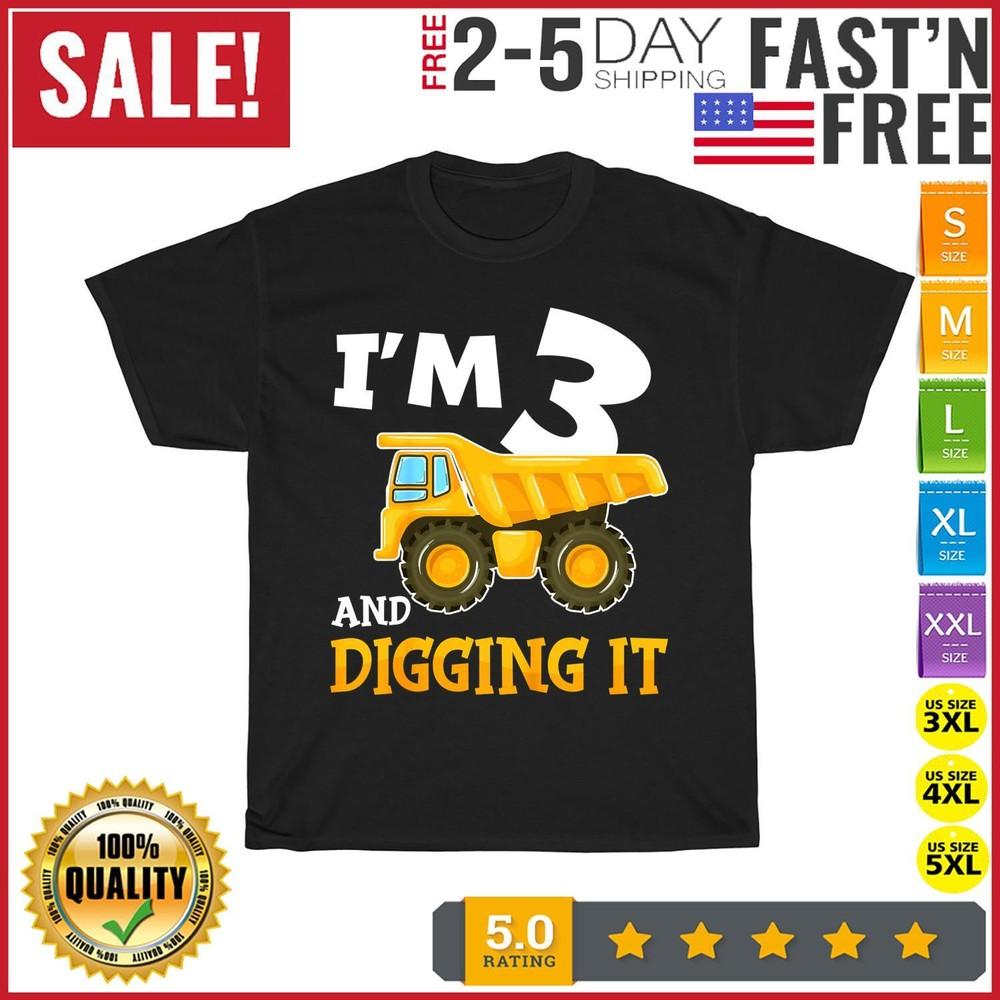 

Kids Three 3yr 3th Birthday Construction Boy 3 Years Old T Shirt Men Women Kid 4XL