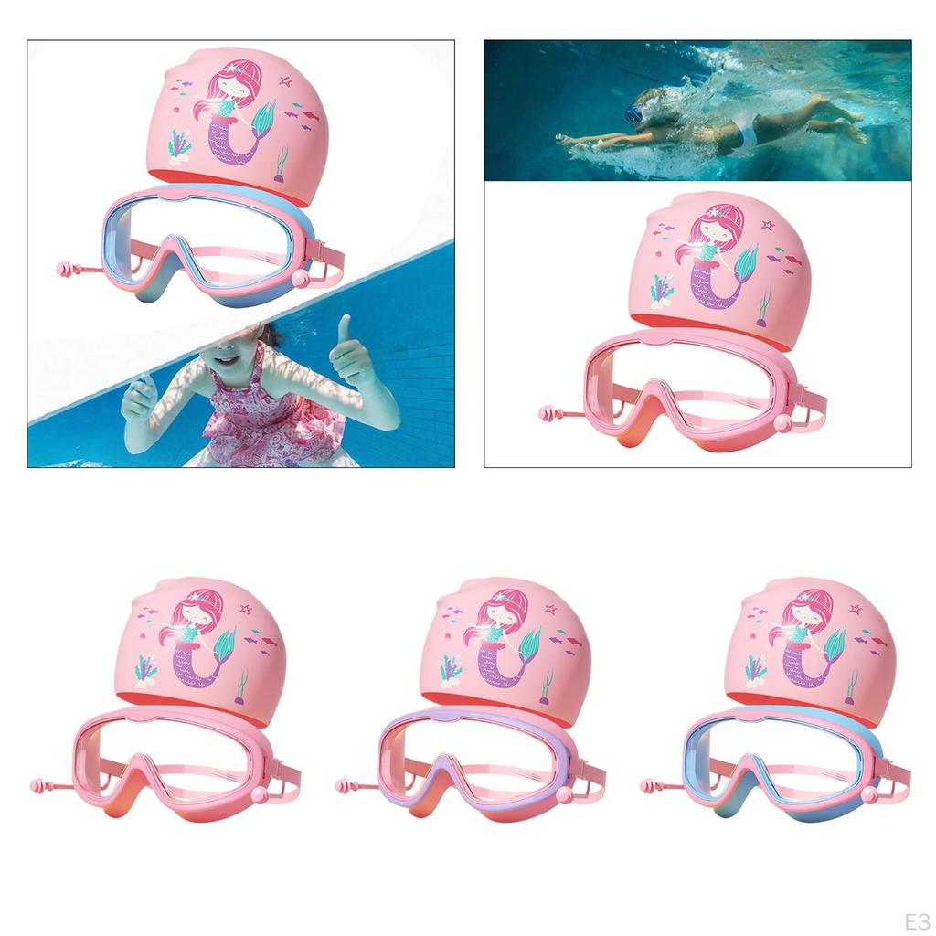 Kids Swim Goggles Swimming Cap Diving Googles Wide Vision Leakproof Glasses