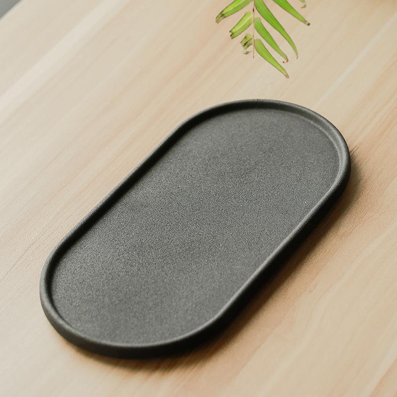 

Far Mountain Japanese-style Black Pottery Dry Bubble Tray Retro Trumpet Home Simple Ceramic Tea Set Tea Table Zen Pot Tea Tray
