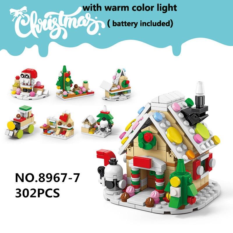 6 în 1 set de blocuri de construcții creative din seria de Crăciun, Kawaii, satul de iarnă, mini model de casă DIY, cărămizi, jucării pentru copii