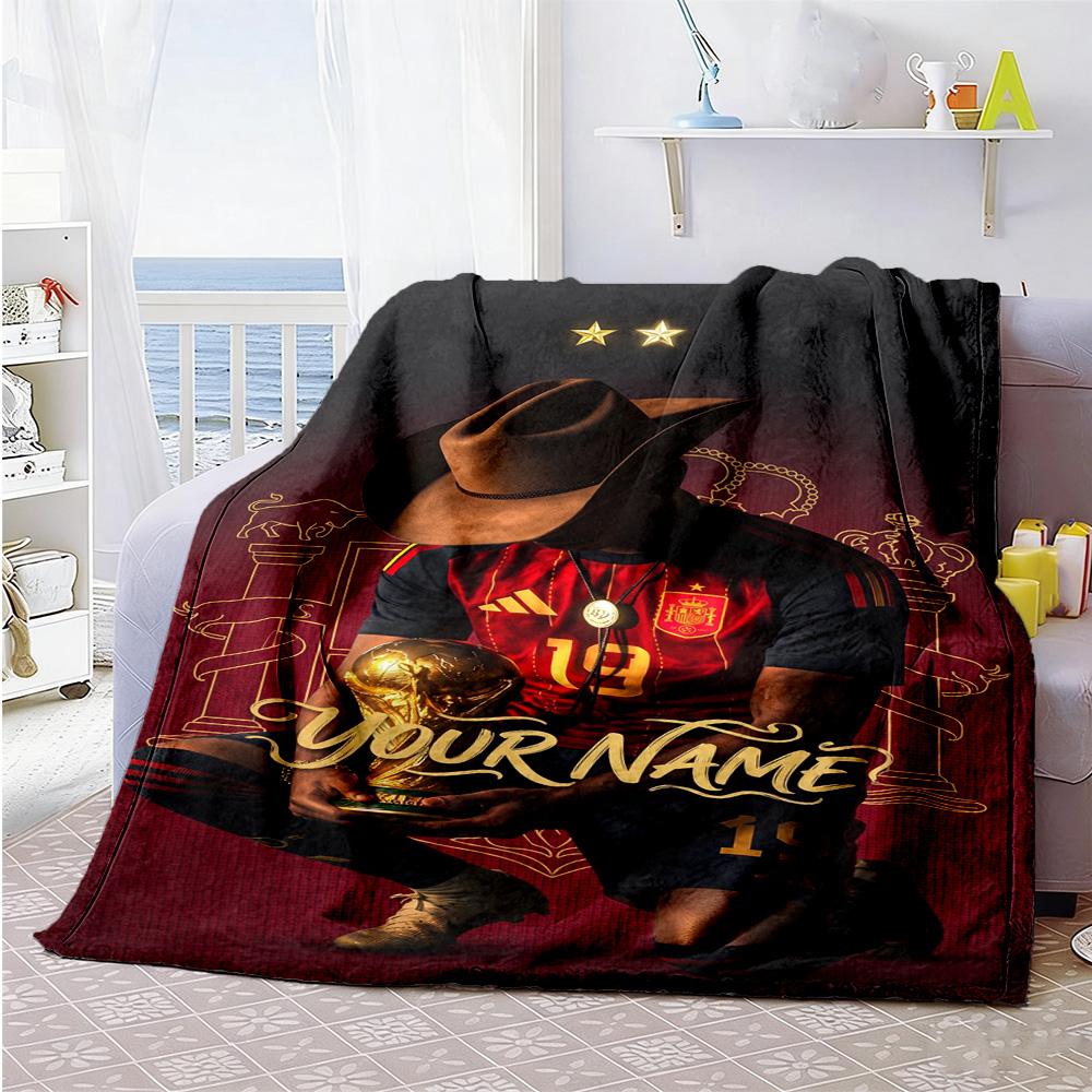 Lamin Yamal Customize Text Blanket Gift Personalized Blanket Soft Cozy Throw For Picnics Home Decor Living Room Livingroom Allseason Use