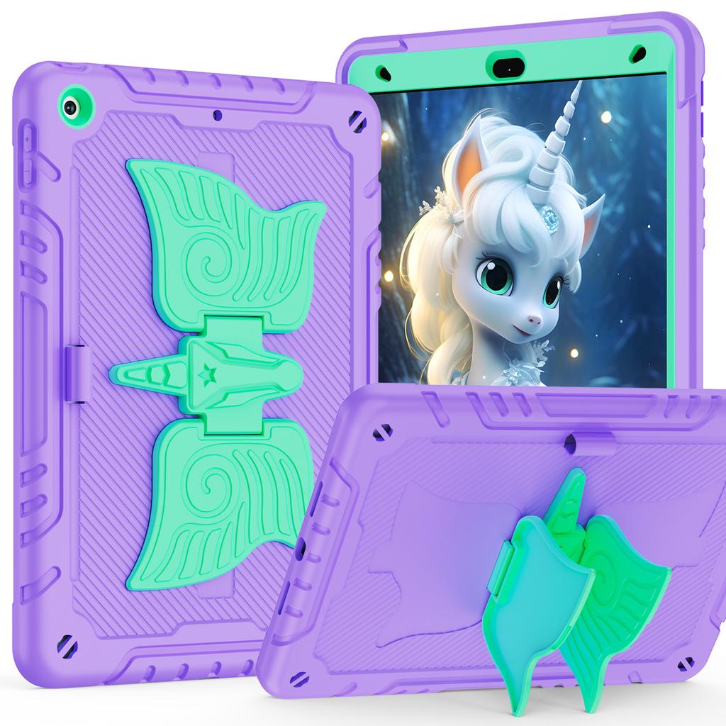 For iPad 10.2 (2021)/10.2 (2019)/10.2 (2020) Case Silicone+PC Drop-resistant Tablet Cover with Unicorn Kickstand