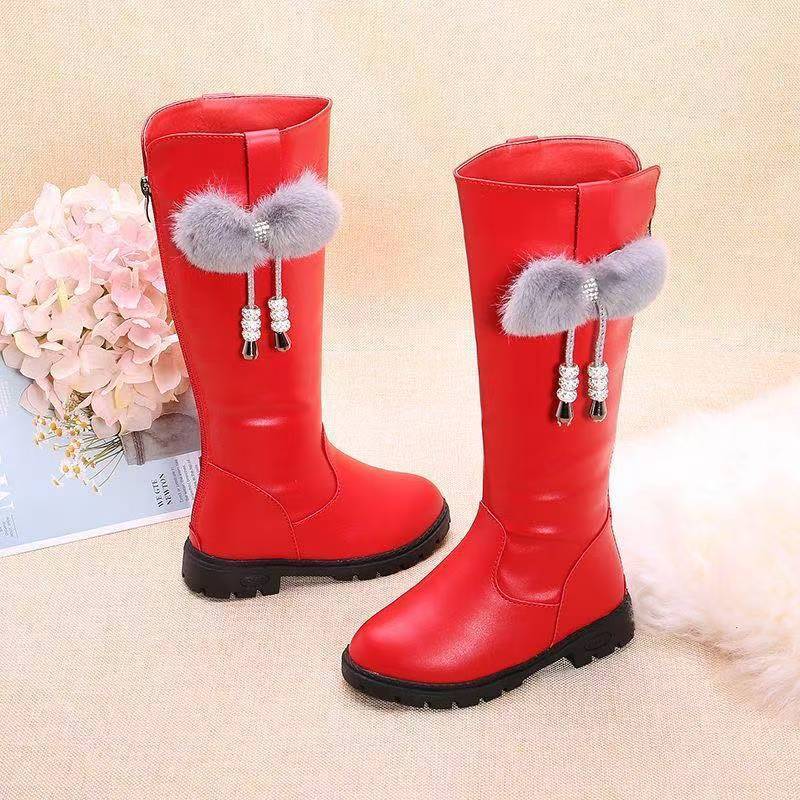 Girls' Fashionable Fleece High Boots for Autumn and Winter Children's Princess Snow Long Boots