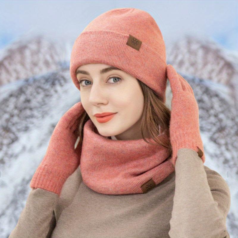 Adult unisex hat bib gloves 3pcs/1set knitted brushed touch screen gloves Outdoor warm set