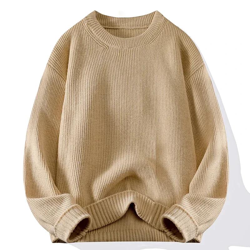 Men's Crew Neck Sweater Solid Color Trend Thickened Knitwear Autumn and Winter Casual Warm Sweater Men's Long Sleeve Vest