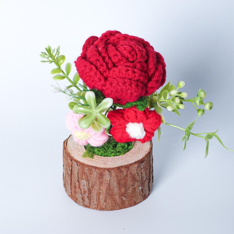 Finished Products, Hand-woven Potted Plants, Wool, Crocheted Sunflower Bouquets, Hand Gifts, Home Ornaments, Knitted Simulated Flowers