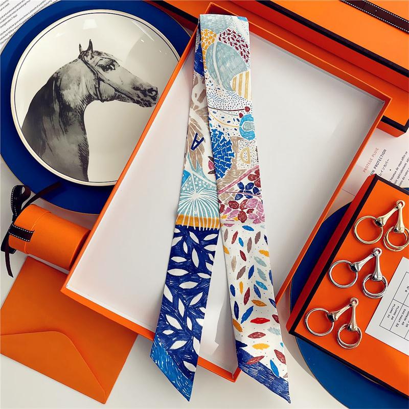 Cachecol de Seda 100% de Alta Qualidade Marca de Luxo Mulheres Faixa de Cabeça Faixa de Cabelo Foulard Gravata Lenço de Pescoço Cachecóis Skinny Acessórios