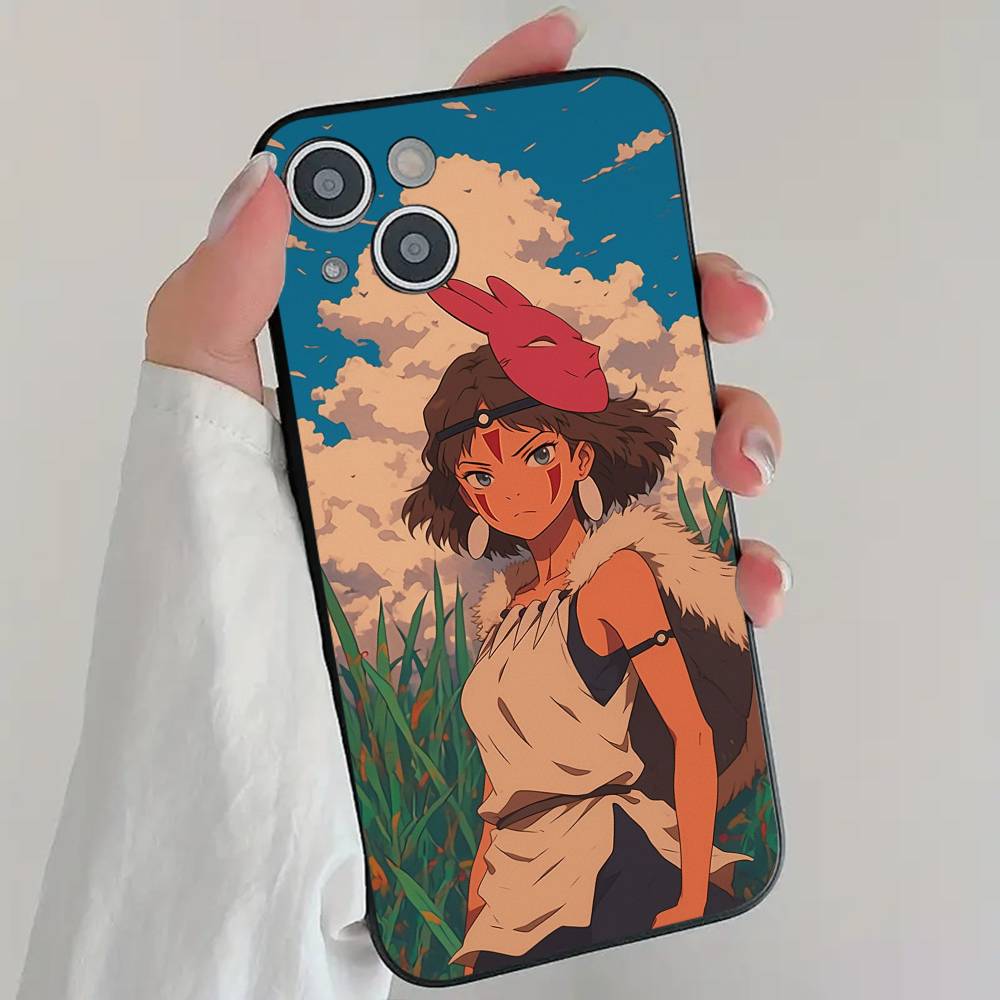 M-Miyazaki Anime S-Spirited A-AwayS T-Totoro Handyhülle Cool Schwarz Silikon Weich Für IPhone 16 15 14 13 12 11 X XR Plus Pro