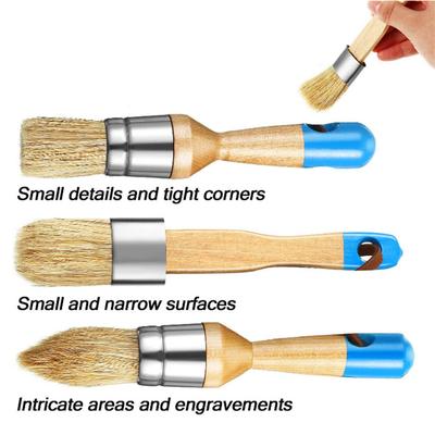 3 Pcs Round&Flat&Pointed Chalk Paint Wax Brush Wood Handle Natural Bristle Brushes DIY Painting Waxing Tool Easy To Use