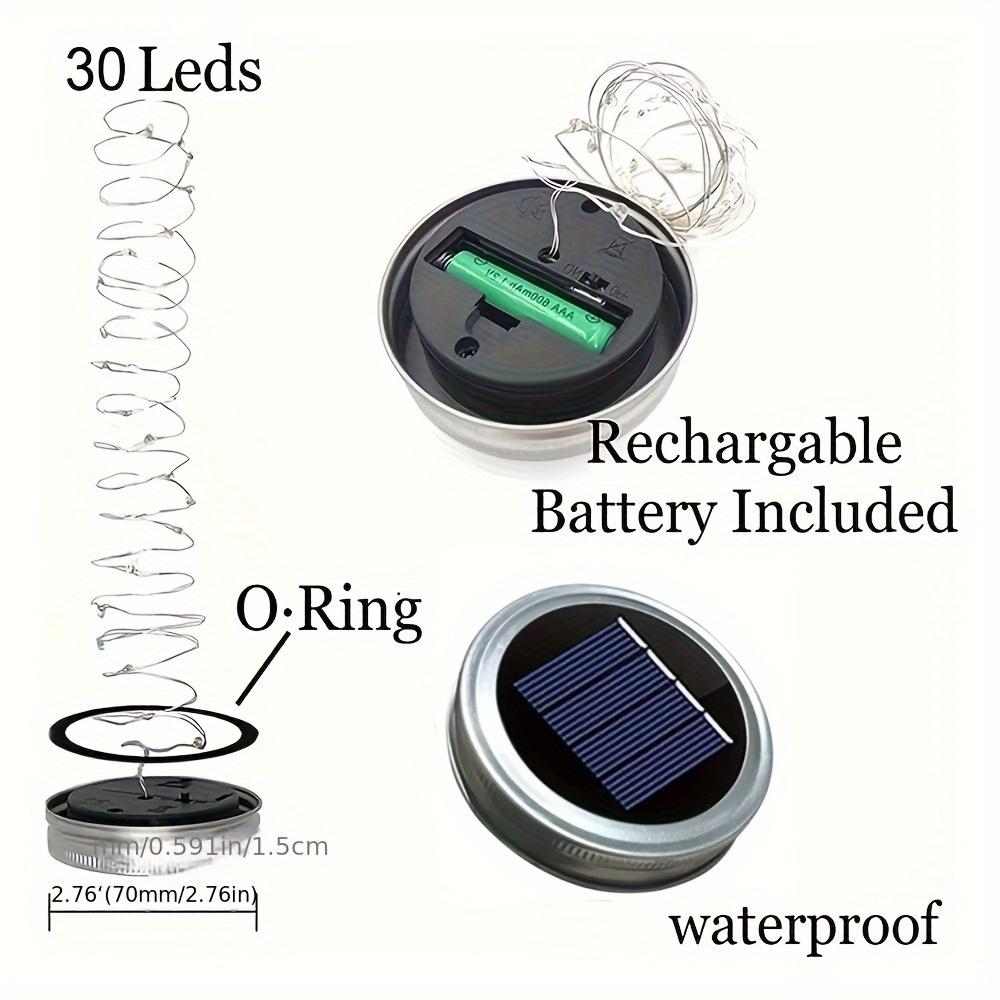Solar Mason Jar Lights 8 Pack 30 LEDS Waterproof Fairy Firefly Jar Lids String Light for Patio Yard Garden Decor Lamp (NO JARS)
