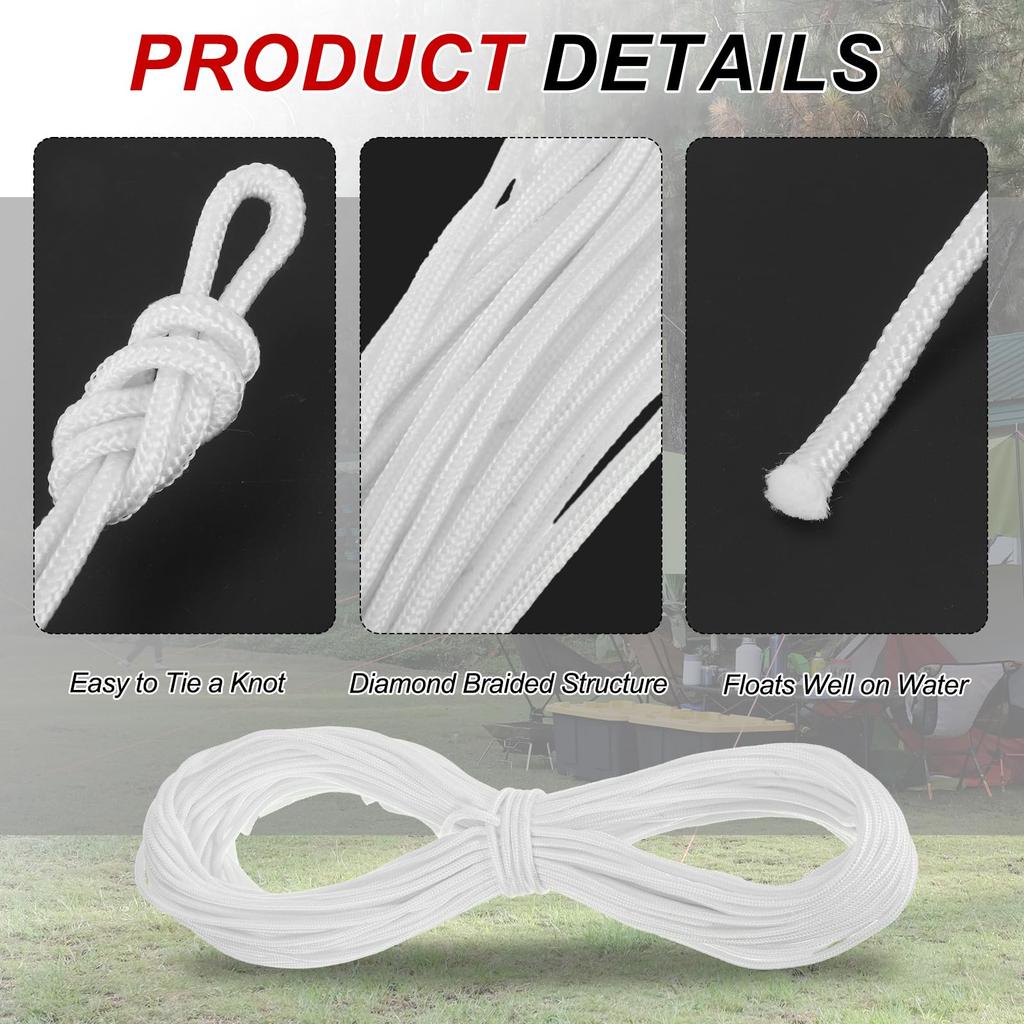 Uxcell 1/4" 150ft Polypropylen Seil, Fest geflochtenes Utility Seil für Camping, Fahnenmasten, Schränke und Außenbereich, Weiß