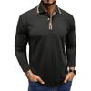 Men's Knit Long Sleeve Polo Shirts Turn Down Collar Business Casual Pullover Tops