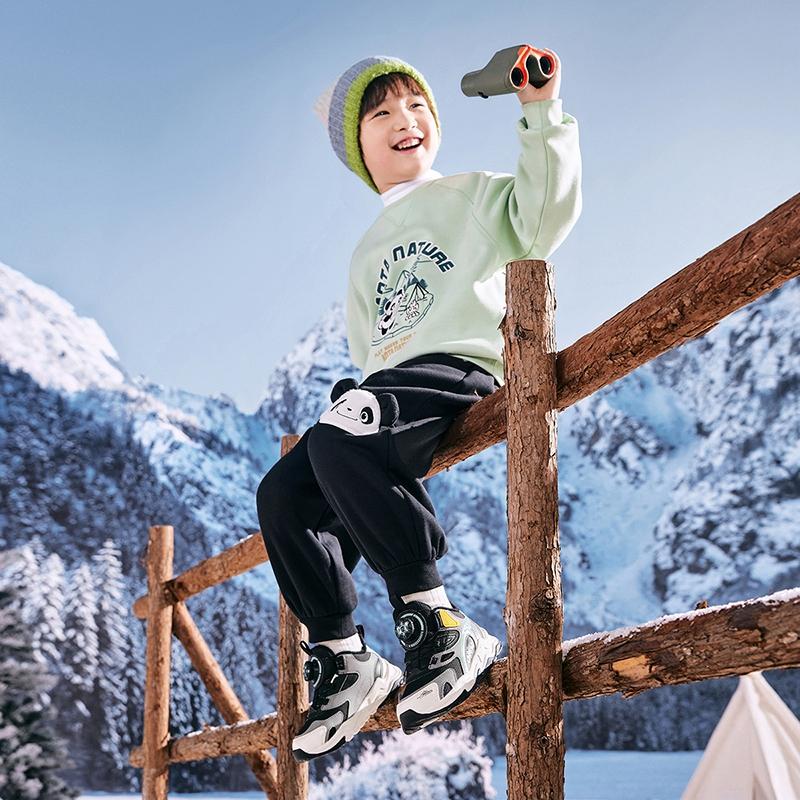 Anta Kids Trendy Fashion Fleece Lined Warm Wear Resistant Non Slip Mid Top Casual Shoes Kids Casual Shoes Black White A12449939-2