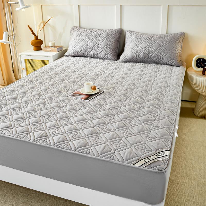 

Class A Embroidered Pure Cotton Quilted Fitted Sheet Set - 3 Pieces, Thick Non-Slip Simmons Mattress Protector 90x200cm Single Fitted Sheet