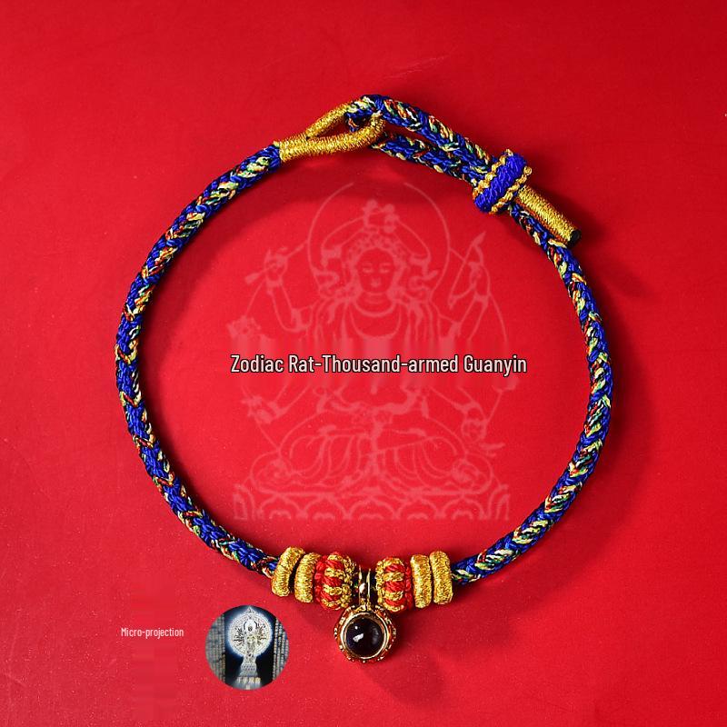 2026 Year of the Horse Zodiac Red String Bracelet with Micro-Carved Buddha Projection and Eight Guardian Deities