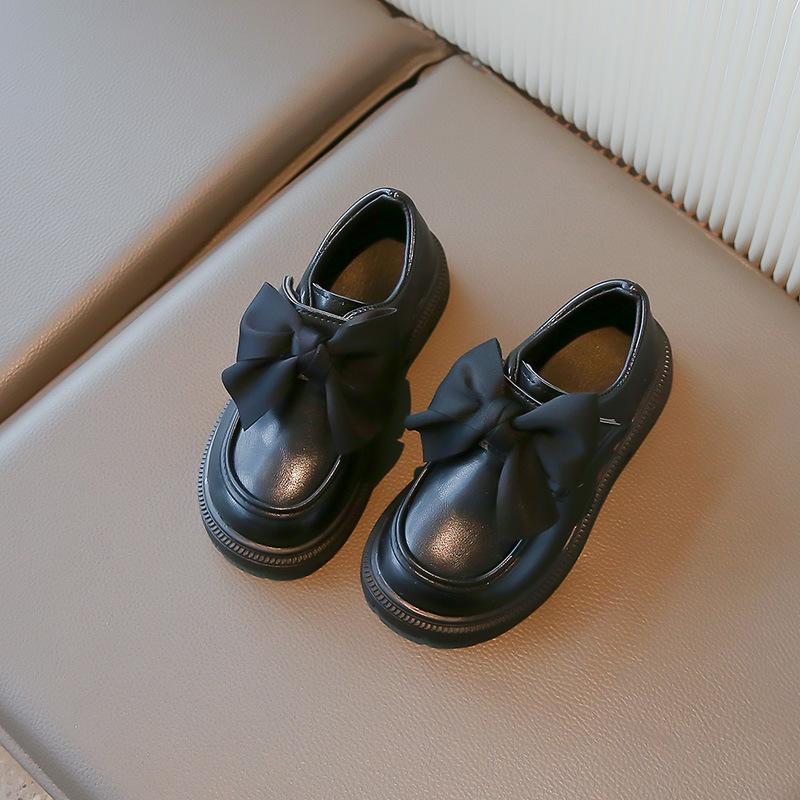 Girls Shoes 2025 Spring New Children's Bow Princess Shoes British Style Soft Sole Baby Black Small Leather Shoes
