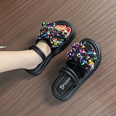 New Thick-soled Colored Rhinestone Sandals Women's Roman Muffin Thick-soled Sandals Fashion Soft-soled Women's Sandals