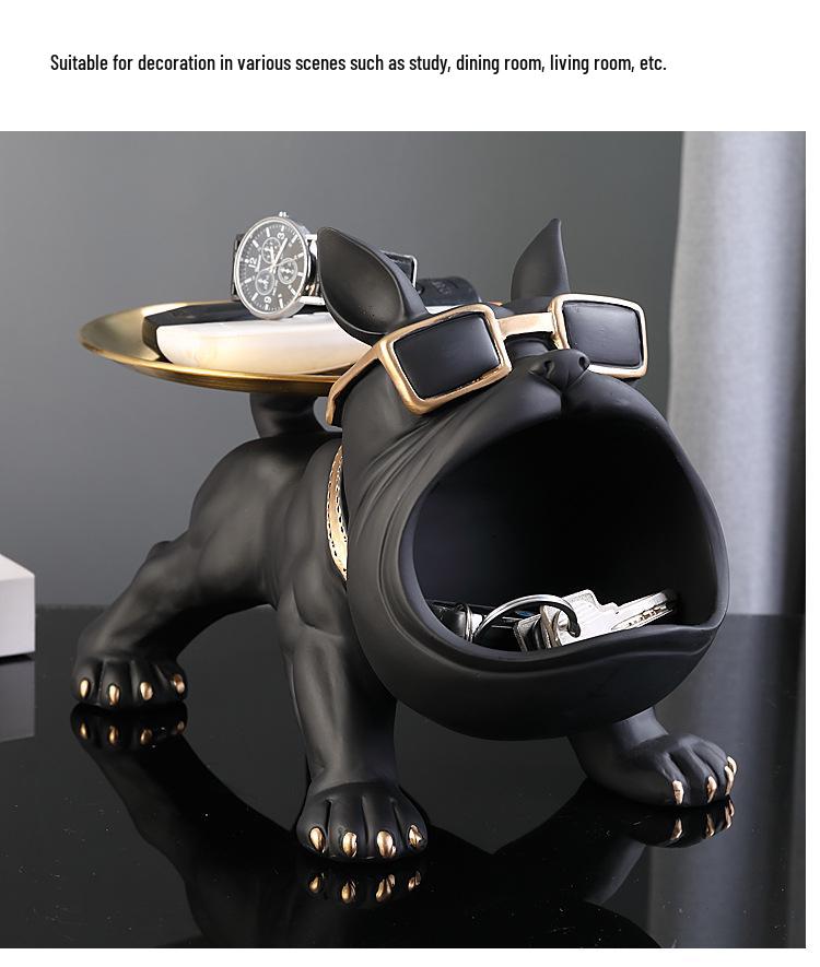 Entryway Console Table with French Bulldog Key Holder, Luxurious Shoe Cabinet, and Creative Home Decoration