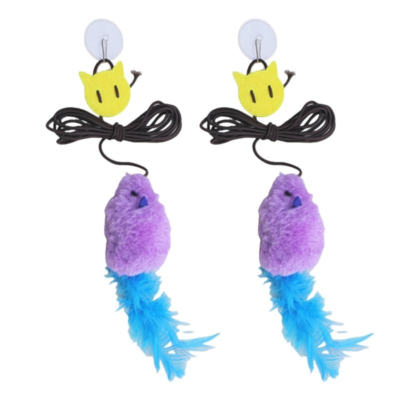 Interaction Cats Toy Mouse with Feathered Tail Elastic Door Frame Hanging Teaser Toy for Cats Entertainment Toy 2PCS