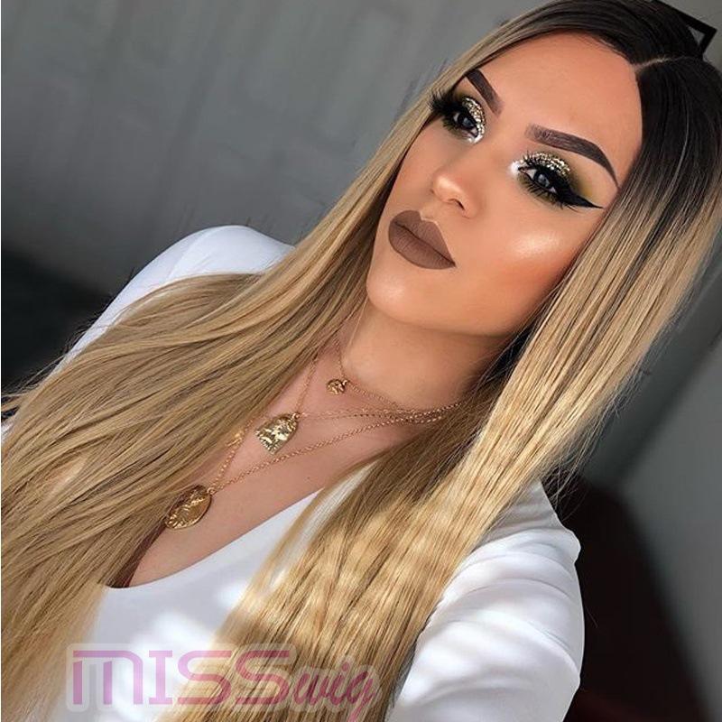 

Длинные Прямые Градиент Розовый/Золотой/Винный Женские Черные Волнистые Волосы Ежедневные Волосы из Волокна Парик-гарнитура