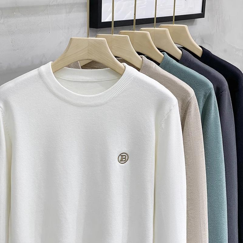 Men's Korean Style Slim Fit Round Neck Thick Knit Sweater - Warm Long Sleeve Base Layer for Spring and Autumn