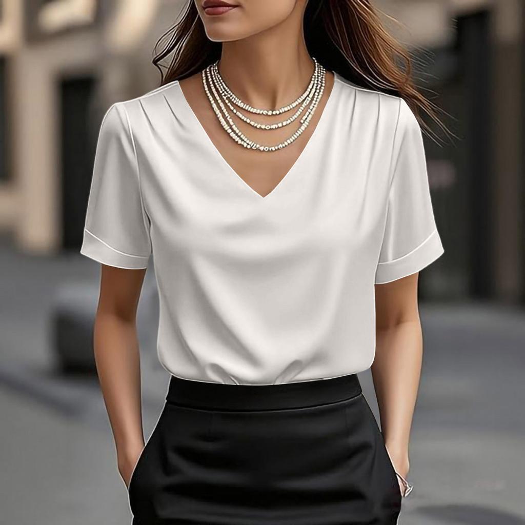 Dámské topy s fleky Halenka s krátkým rukávem Trička s výstřihem do V Business Casual Outfity