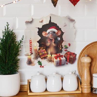 Christmas Hole Mouse Gift Box Bedroom Living Room Study Background Landscaping Wall Sticker