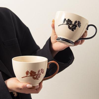 Large Capacity Ceramic Mug Household Retro Drinking Cup High Value Couple Breakfast Cup Oat Cup Milk Cup