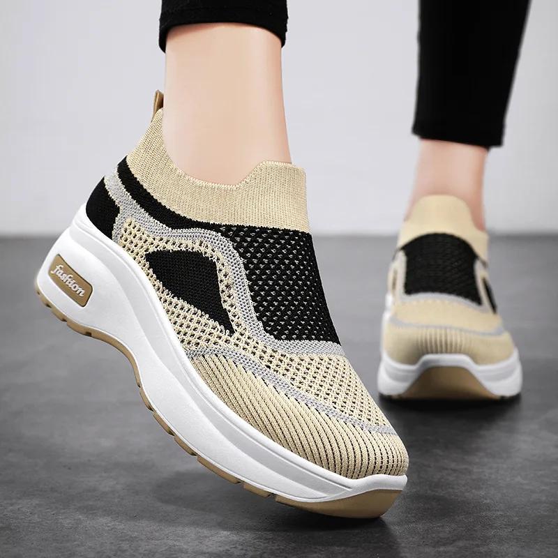 Fashion Spring  Autumn Women's Shoes Korean Version of Platform Casual Shoes Wholesale Heightening Breathable Flying Woven Shoes