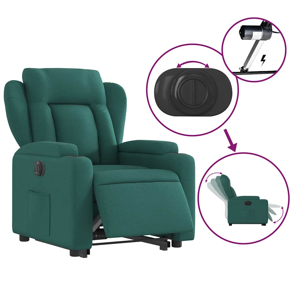 Electric Recliner Chair with Rising Function Dark Green Fabric