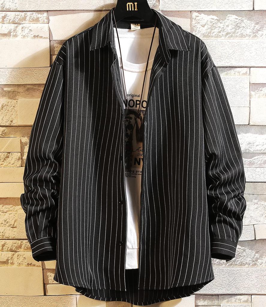 Exclusive Long Sleeve Dress Striped Sizes Loose Drop [Amazon Brand] Men's Shirt, Button-Down, L-5XL, Spring/Autumn, Fit, Casual, Soft, Simple,