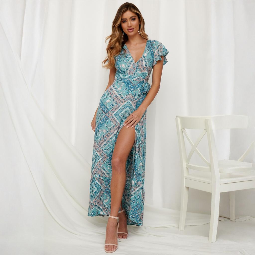 Fashionable Women's Leisure  Vacation Printed Dress Sexy Long Skirt For Women