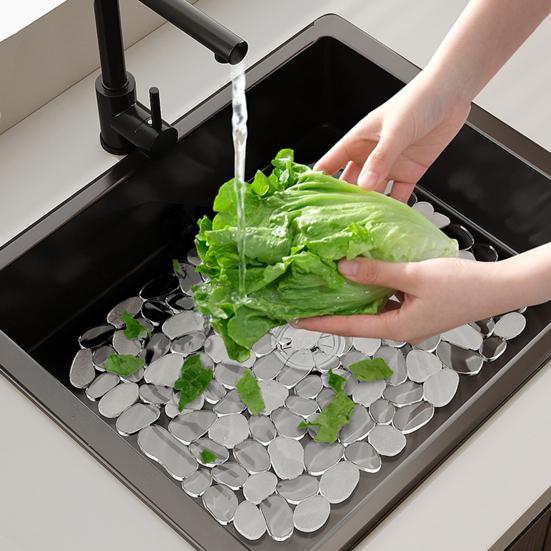 Kieselstein-Spülbeckenmatte, rutschfeste Entwässerung, Anti-Verstopfungs-Spülbecken-Sattelschutz, Küchenspülbeckenunterlage, Geschirrspülmatte