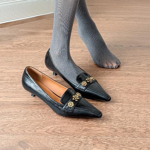 Autumn Metal Buckle Pointed Toe Stiletto Low Heel Professional Women Shoes Comfortable Non-Slip Office Ladies Pumps