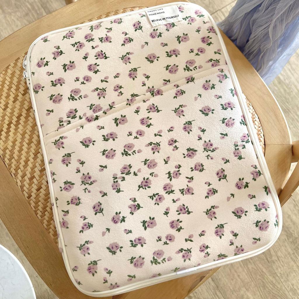 Women Floral Puffy Laptop Sleeve Laptop Bag Cover Computer Protective Sleeve for MacBook Ipad