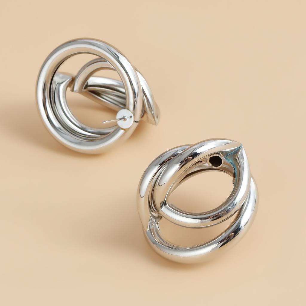European and American geometric metal tube earrings irregular and versatile three-dimensional stud earrings retro round ear jewelry