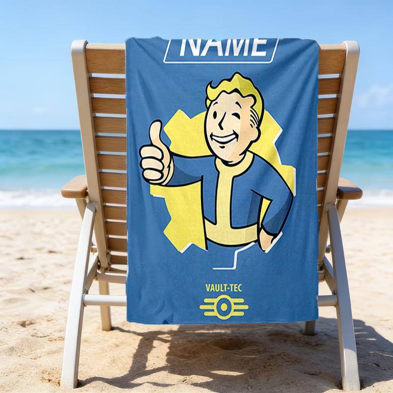 1pc NUKA-BOMBS Fallout Beach Towel with Custom Name, Beach/Swimming/Bath/Picnic/Camping Towel, Suitable for Seaside Beaches