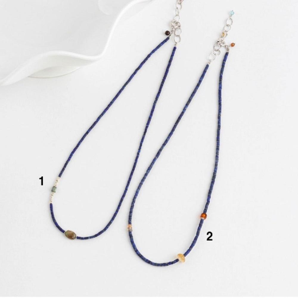Women's 2-Piece Beaded Lapis Lazuli Gemstone Necklace (23460970)