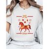 European Size Vintage Simple Fashion Cartoon "YEAR OF THE Horse" T-Shirt | Red Lanterns and Fireworks Design, Crew Neck, Short Sleeve, Comfort Fit