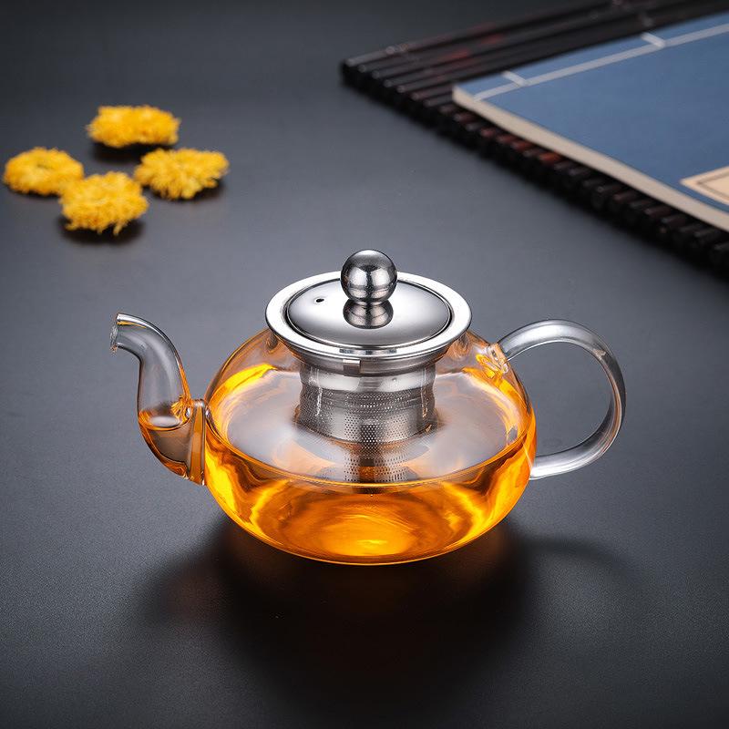 

Чайник из высококачественного стекла и нержавеющей стали - термостойкий прозрачный цветочный чайный сервиз