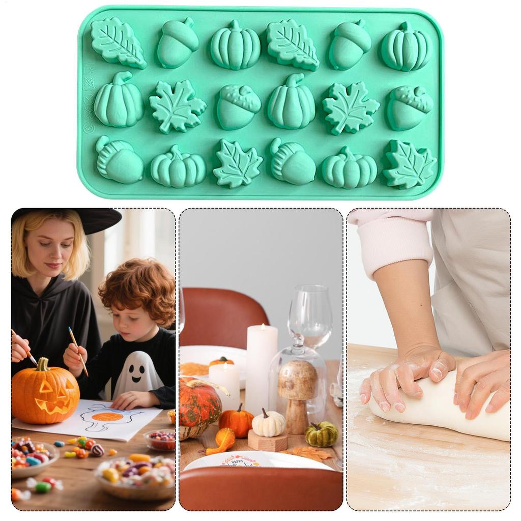 Mini Fall Molds 18-Cavity Pumpkin Pine Cone Maple Leaves Moulds Mini Silicone Non Stick Easy Release Molds for Craft Soap