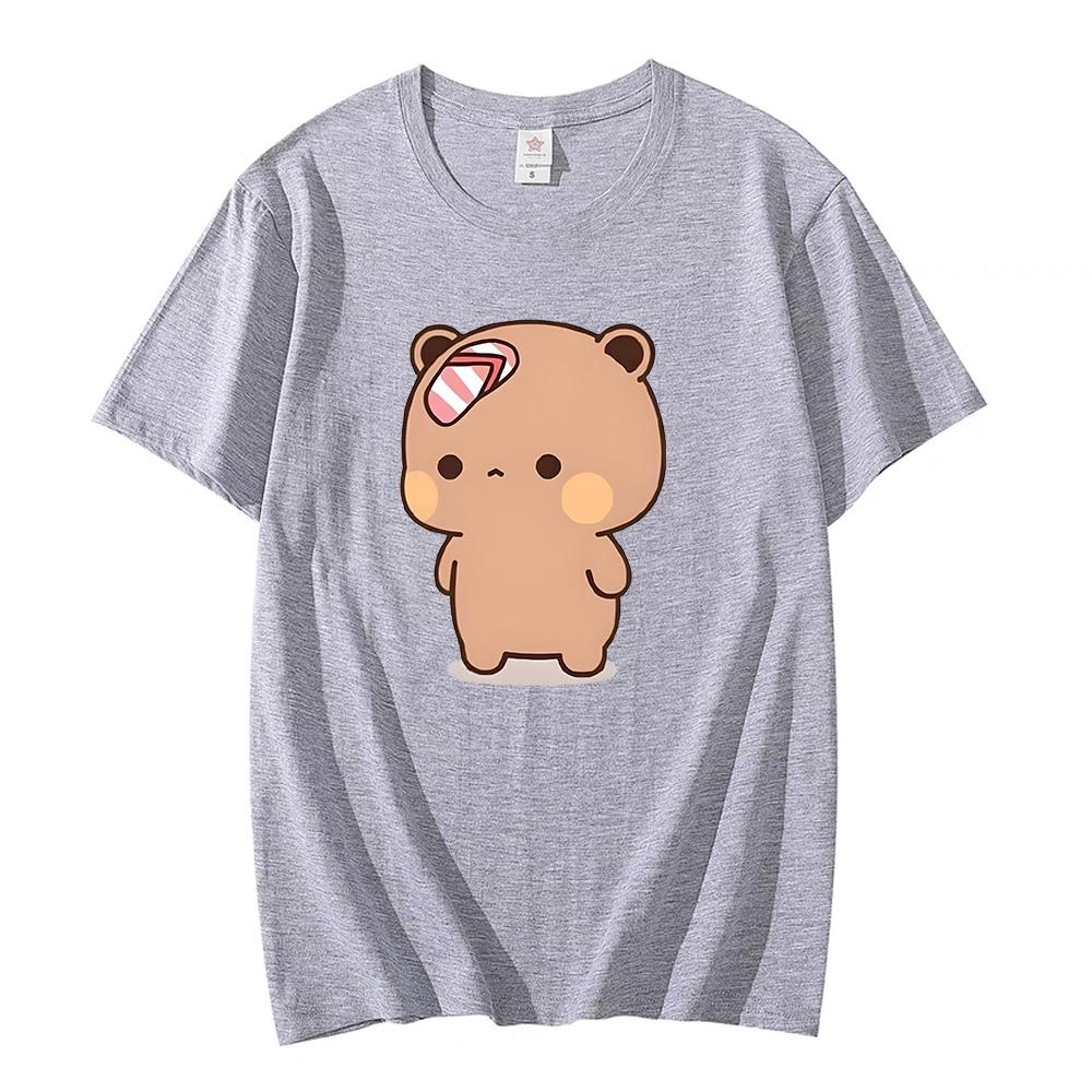 Couple Bubu Is Throwing Flip-flops At Dudu T-shirt Funny Valentines Day Clothes Cute Panda Bear Bubu Dudu Tops Y2k Cotton Tshirt