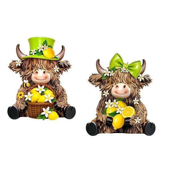 

Wooden Highland Cow Figurine Honey Bee/Coastal/Patriotic Scottish Statue for Home Garden Kitchen Office Tiered Tray Table Decor Gifts for Calf Lovers F
