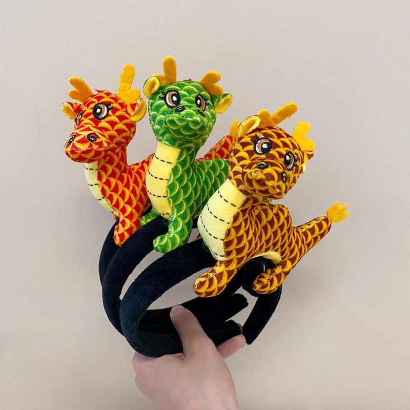 Lovely Zodiac Dragon Hair Hoop Dragon Year Headpiece Handmade Fluffy Cartoon Headband