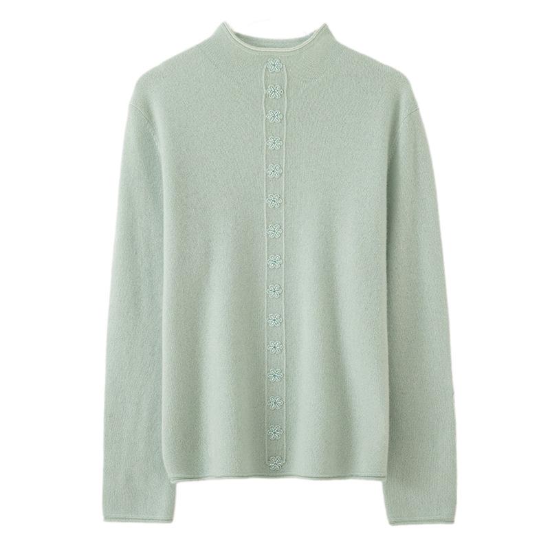 Lekasha Pure Cashmere Hand-Beaded Half-High Collar Cardigan Coat for Women