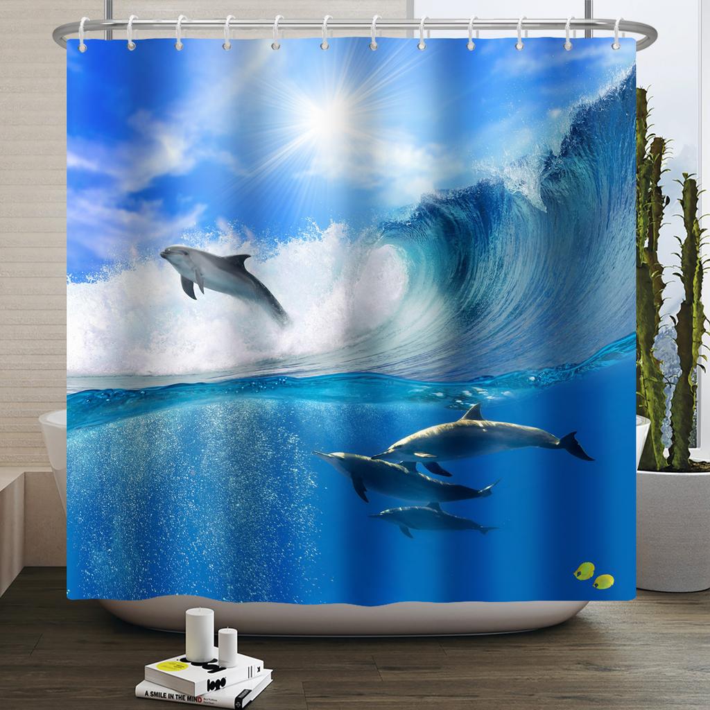 Underwater World Ocean Shower Curtain for Bathroom Seabed Animals Sea Turtle Dolphin Fish Waterproof Bathroom Curtain With Hooks