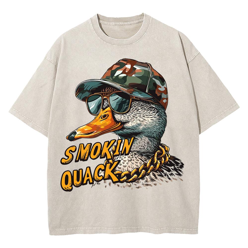 Cotton Vintage Washed YK Funny Smoking Duck Tshirt Fashion MenWomen Retro Cool Meme Oversize Loose Acid Wash Tees Shirts